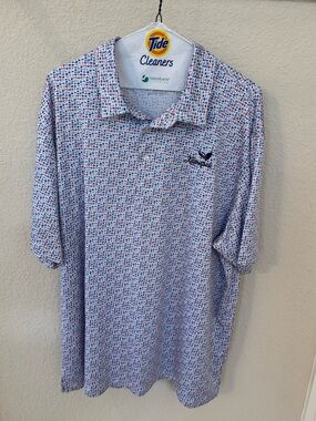 Men’s Blue Patterned Short-Sleeve Polo with Kaanapali logo. Size XL